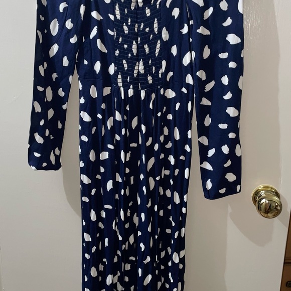 Reformation Sigmund Navy Blue In Splatter Front Slit Midi Dress - Picture 5 of 7